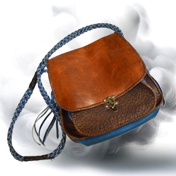 Artisan Designed Handcrafted Brown Blue Multi Style Leather Shoulder Bag - Picture 3 of 13